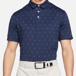 Nike Men’s Golf Dri Fit Player Club Print Polo Shirt Navy Blue Size Medium